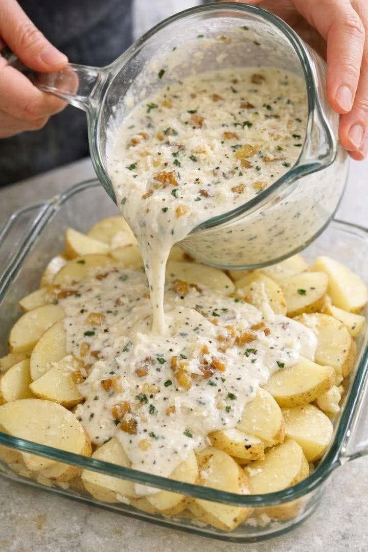 Creamy Garlic Parmesan Roasted Potatoes